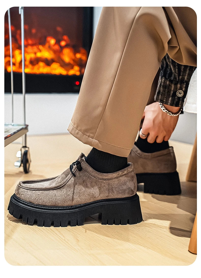 Men's Shoes 2025 Autumn New Style High-heel Thick-soled Loafers, Durable and Retro Casual Shoes, Everyday Street Trend Sneakers