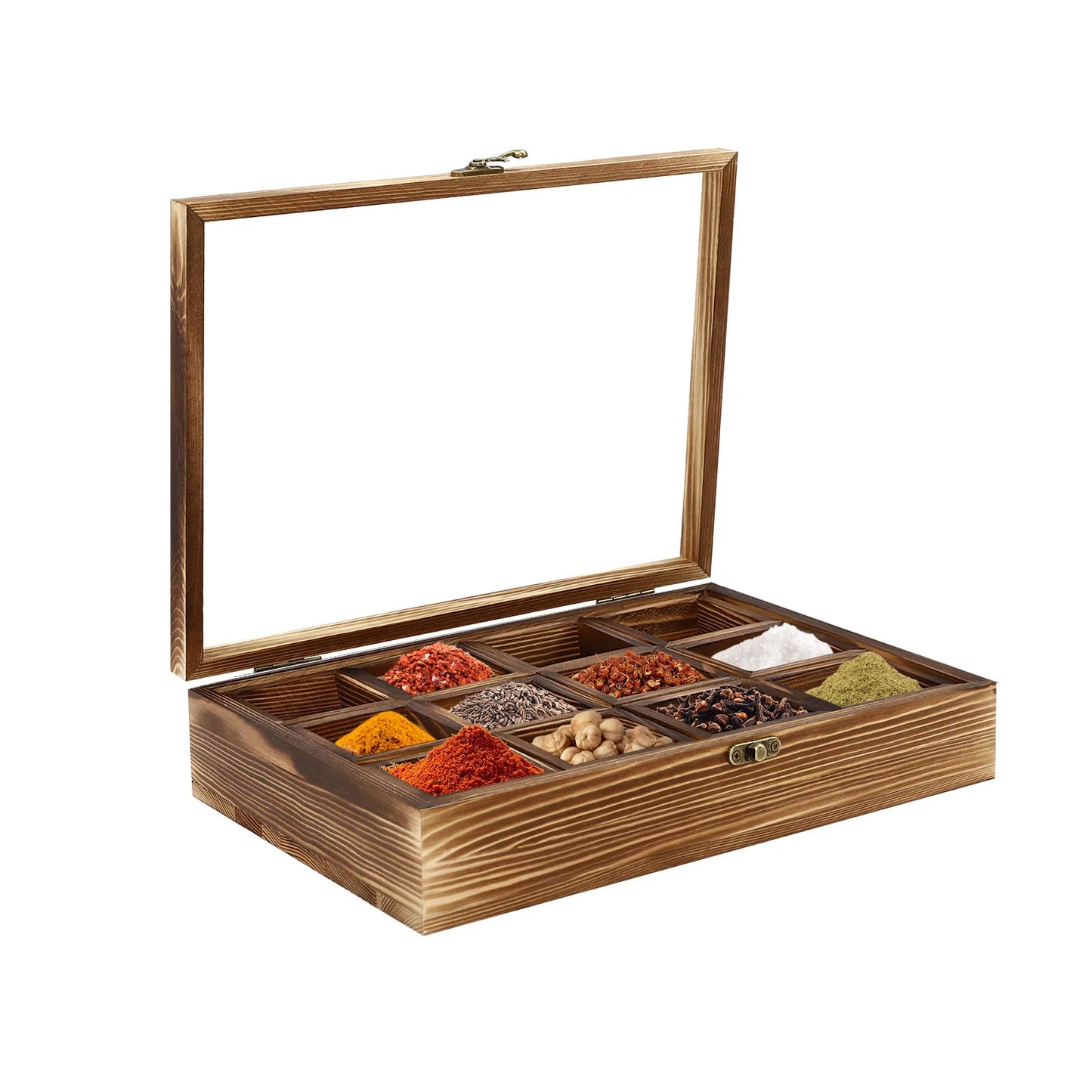 Retro Style Wooden Spice Box Wooden Spice Box with 12 Containers Storage Cans Spice Fit Box