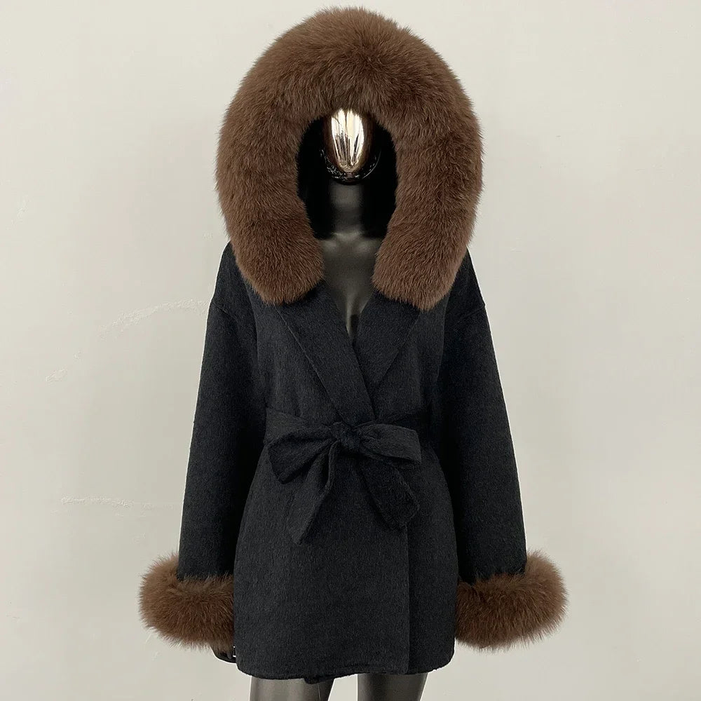 Real Fur Wool Coat Women Clothing Hooded Autumn Winter Commute Fur Coat 2025 Fashion Clothes Lady Raccoon Fur Woolen Jacket