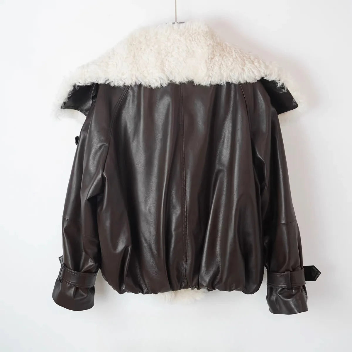 Winter in Coats & Jackets for Women 2025 Genuine Leather Jacket Female Large Wool Lapel Stylish Motorcycle Warm Short Coat With