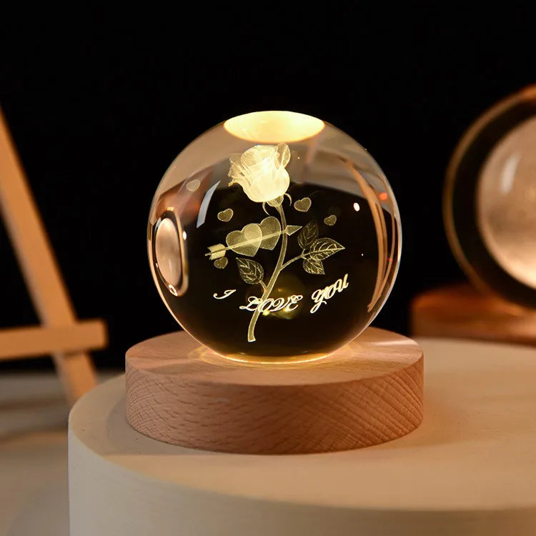 Small 3D Solar System Crystal Ball With LED Base, Night Light For Home Decoration, Gift For Astronomy Lovers
