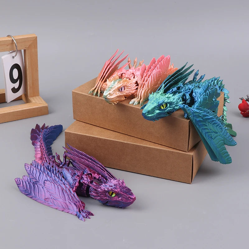 3D Printed Dragon Feathered Wyvern Dragon Articulated Fidget Dragon Home Office Decor Desktop Pet Desk Toy