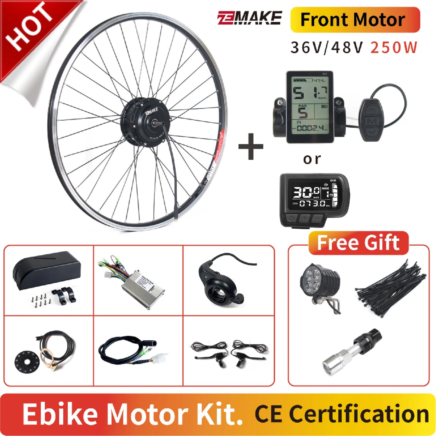 Ebike Motor Kit High Speed Brushless Gear Hub 36V 48V 350W 500W Electric Bike Conversion Front Cassette Rear With rim ZEMAKE