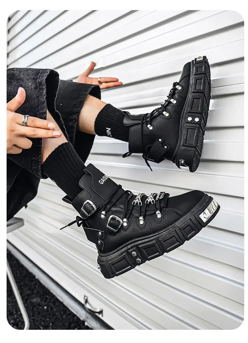 Boots For Man Fashion Rivet Leather Design Luxury Shoes Gothic Black Street Hip Hop punk Rock ankle boots Men Motorcycle shoes