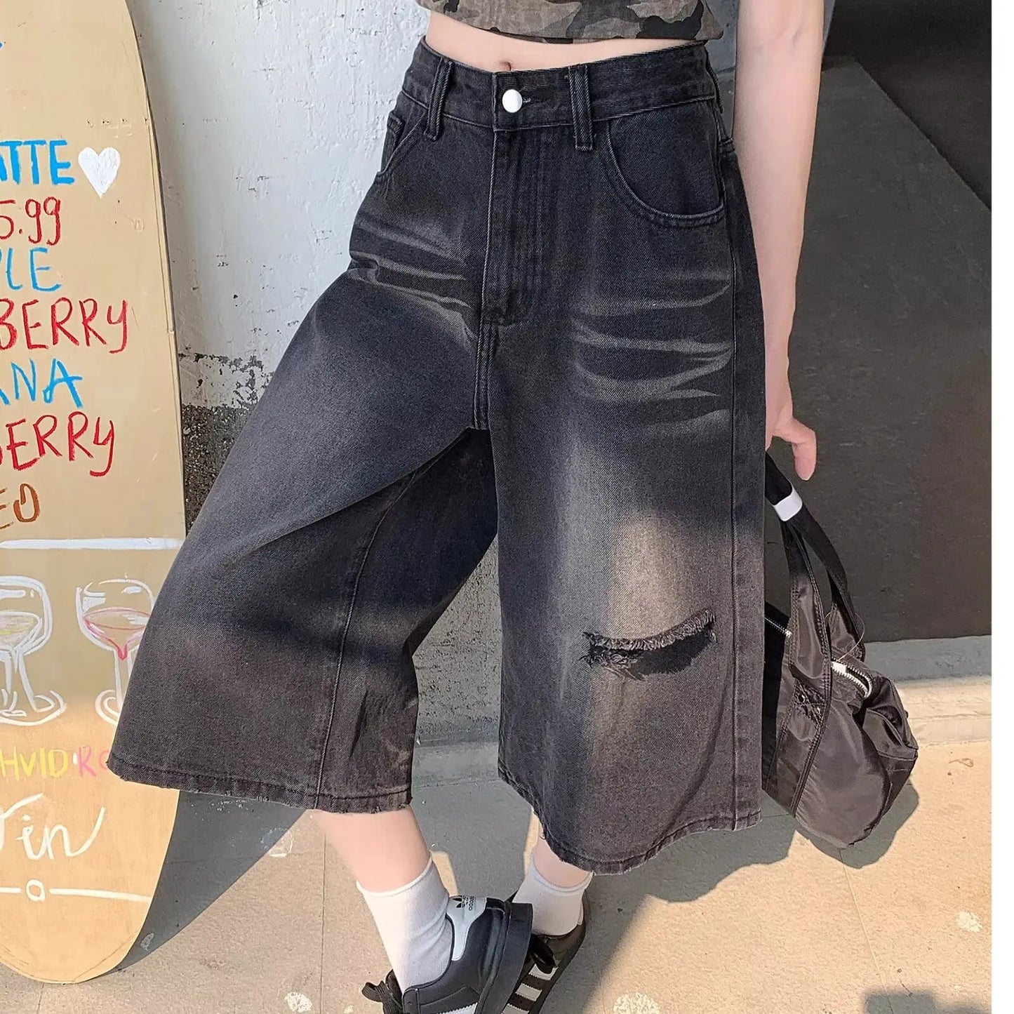 Jeans Woman 7-point Pants Summer Clothes Baggy Jorts Women's Wide Pants Shoujo Girl Style Coquette Jean Shorts High Waist Jeans