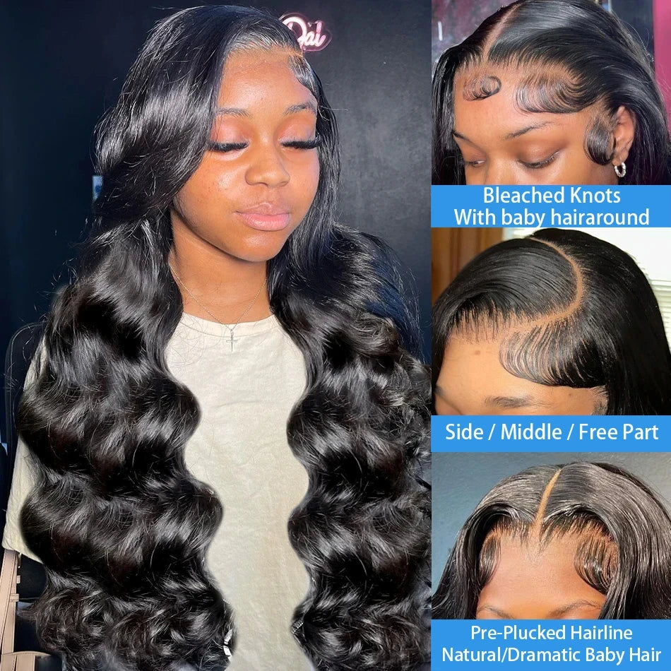 Lafino 200% Density Body Wave Lace Front Wig 13x6 Loose Body Wave 13x4 Lace Front Wigs Black Wig Human Hair 40 Inch Brazilian