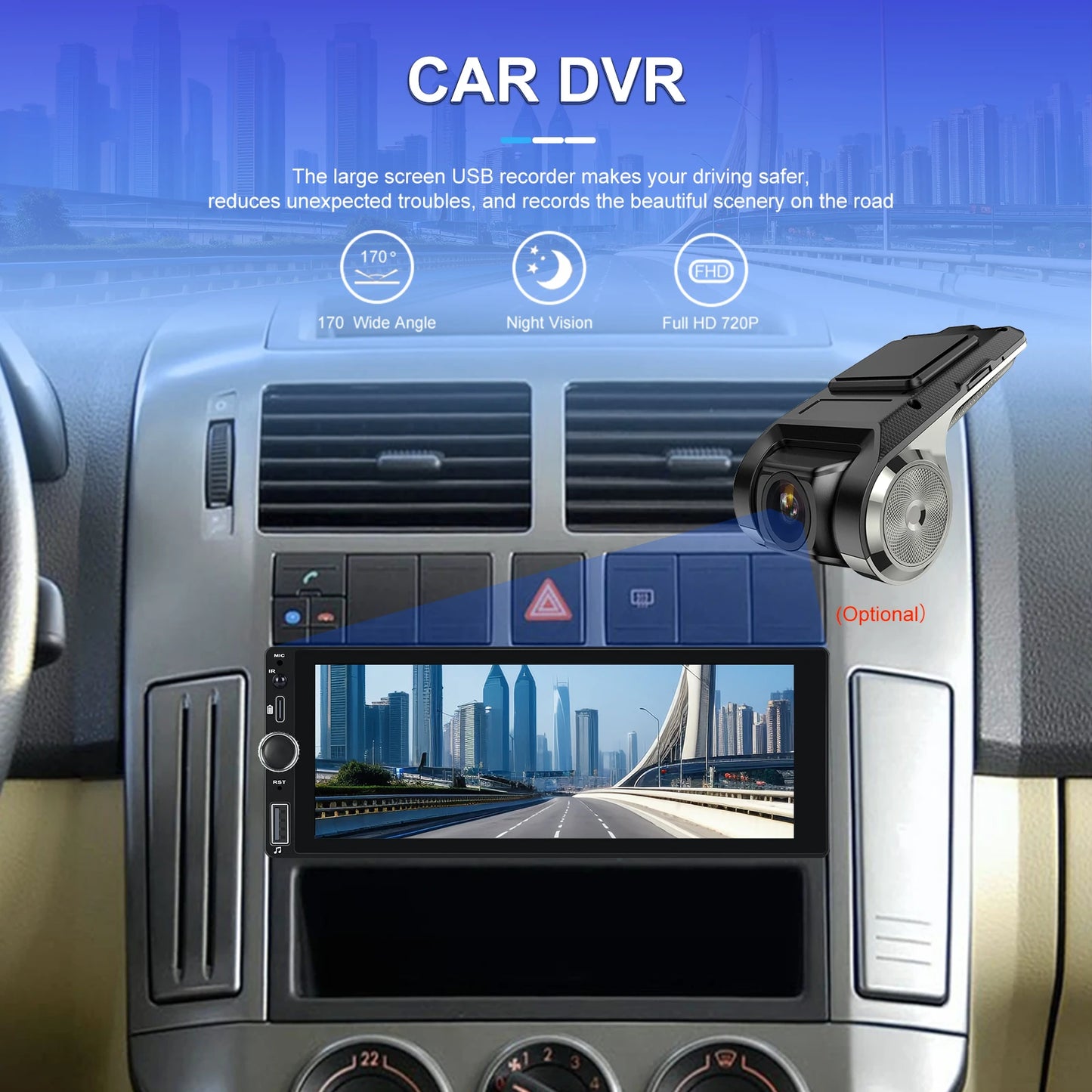 Hikity 2+64G Carplay Android 1din Car Radio Android Auto Stereo 6.86" GPS Navigation Player support FM WiFi USB Rear Camera
