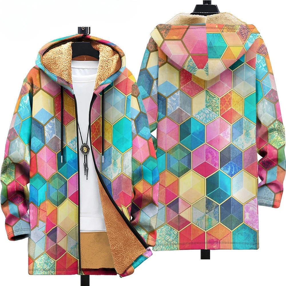 Men Cardigans Coats Black White Texture Printed Plush Thick Winter Abstract Art Graphics Jackets Casual Streetwear Clothing