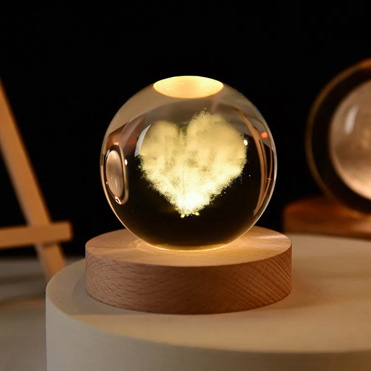 Small 3D Solar System Crystal Ball With LED Base, Night Light For Home Decoration, Gift For Astronomy Lovers