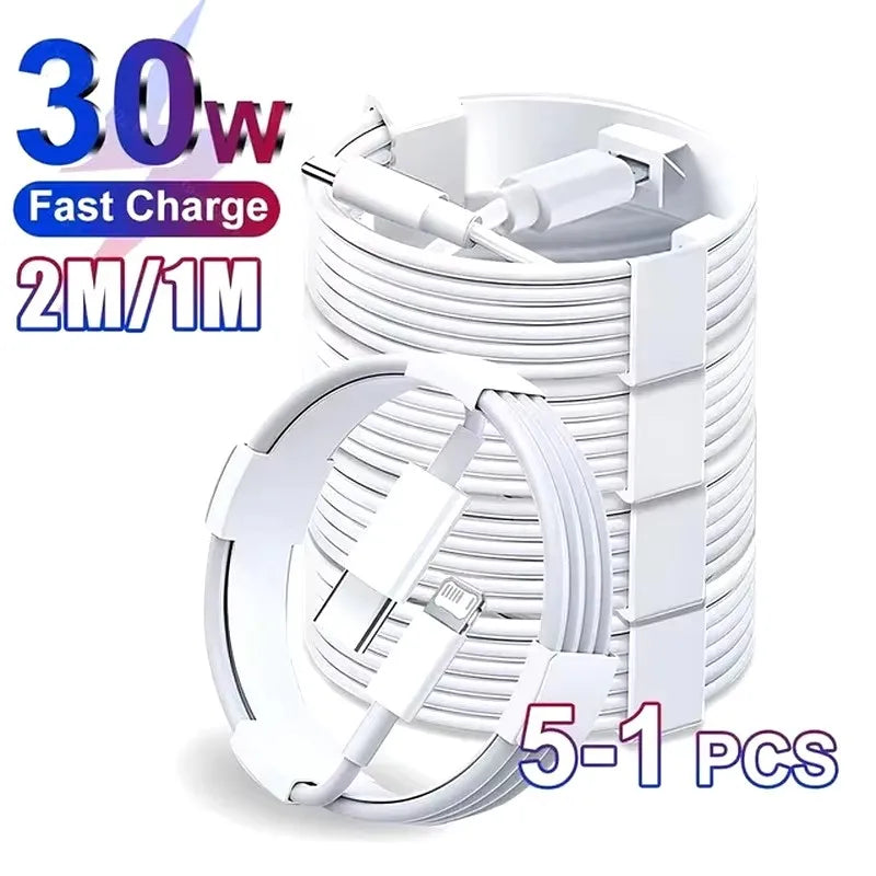 5-1pcs 30W Fast Charging Cable For Apple iPhone 13 12 11 14 Pro Max Mini USB C Cable For X XR XS MAX 7 8 14 Plus 6 Accessories