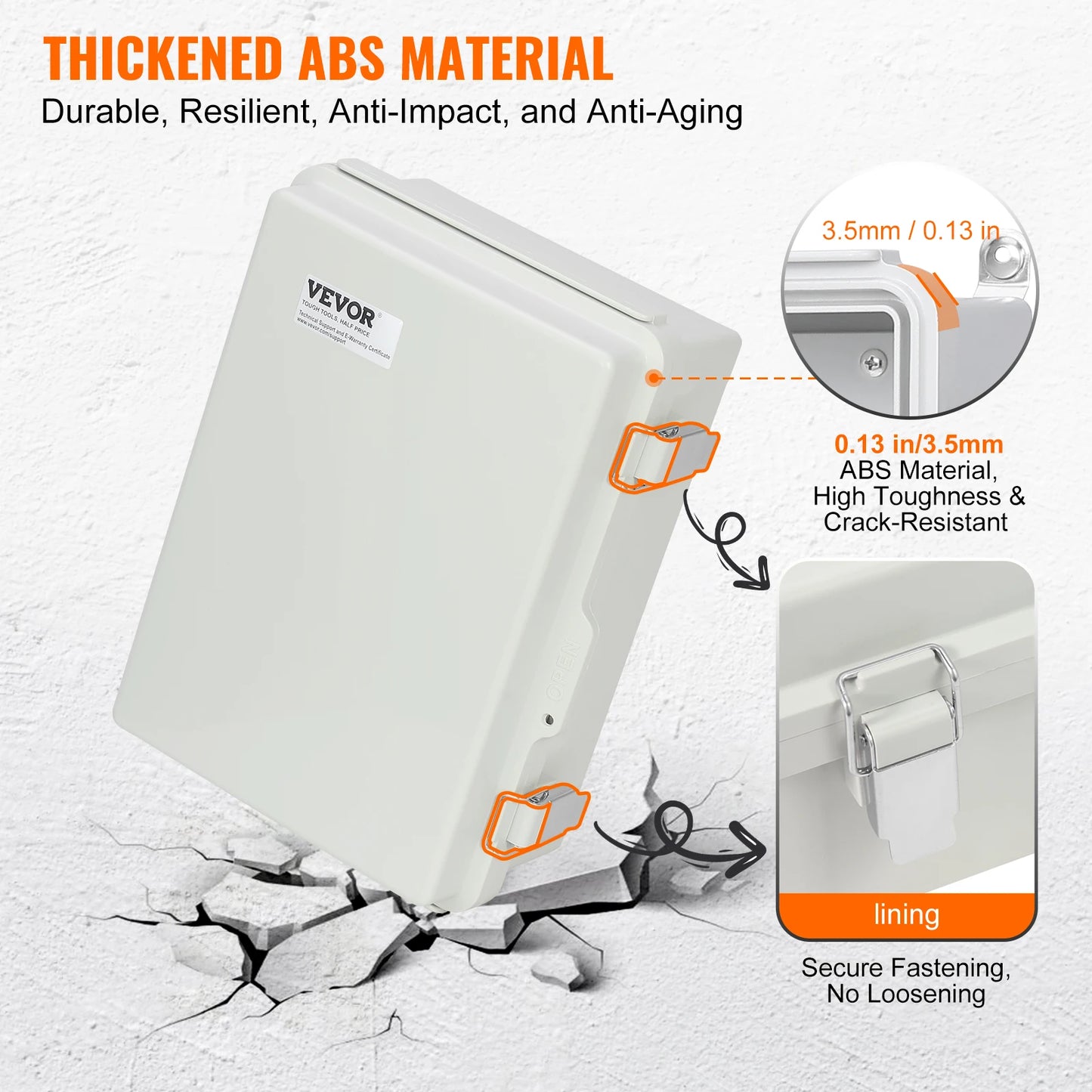 SucceBuy Outdoor Electrical Junction Box ABS Plastic Hinged Cover Stainless Steel Latch IP67 Waterproof for Electrical Projects