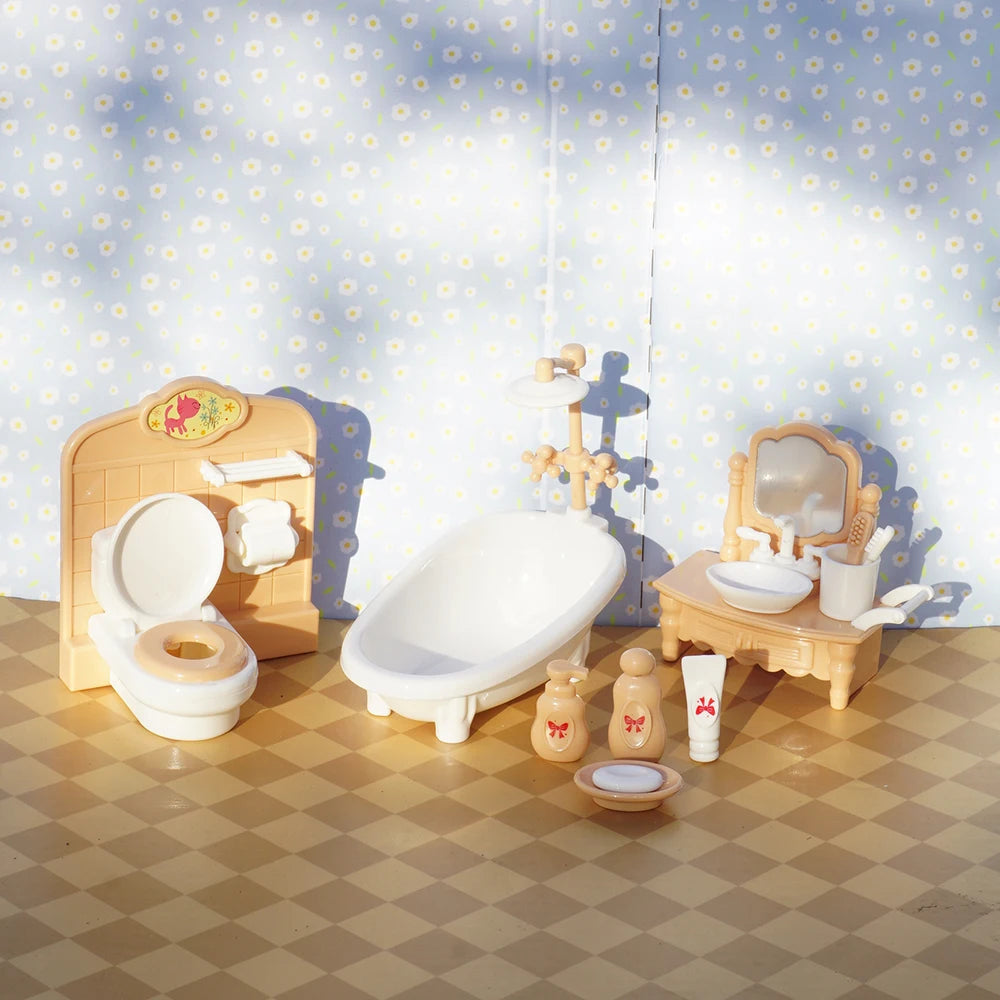 24Pcs Style Brown Miniature DollhouseFurniture Accessory Kids Toy Cute Kawaii Pink Kitchen Cooking Things For Girl Gifts