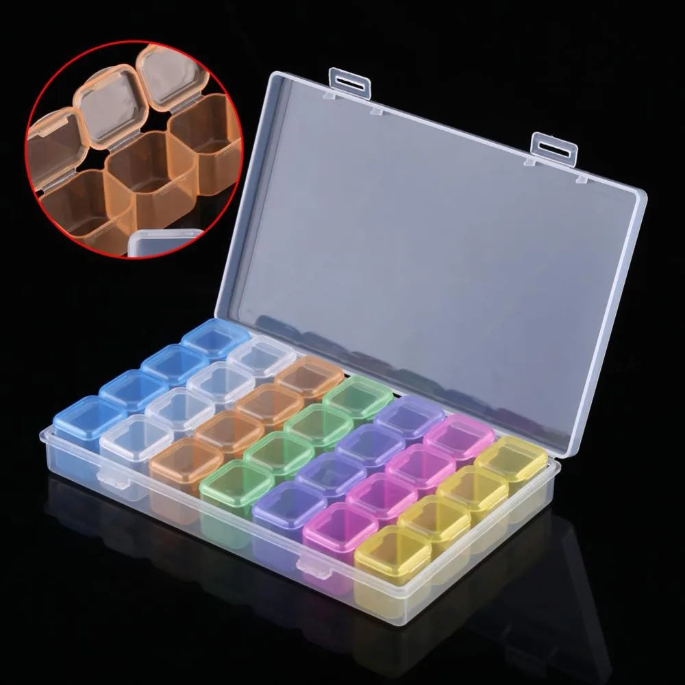1PC 28/56Girds Clear Storage Box Square Compartment Organizers Plastic Storage Beads Jewelry Case Home Goods Storage Container
