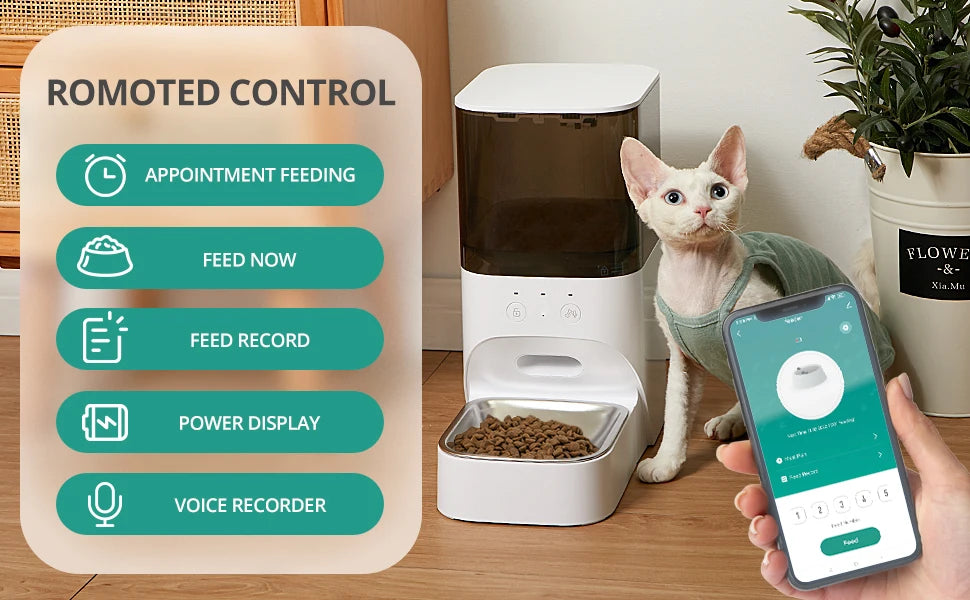 Timed Automatic Cat Feeder APP Control Dog Food Dispenser Stainless Steel Lock Lid 30S Voice Recorder 4L Programmable Pet Feeder