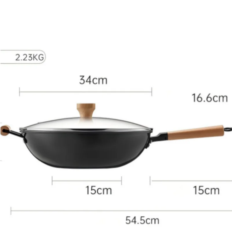 Cooker King Traditional Coating-Free Carbon Steel Wok, 30/32/34 cm Stir-Fry Pan for Gas & Induction Cooktops