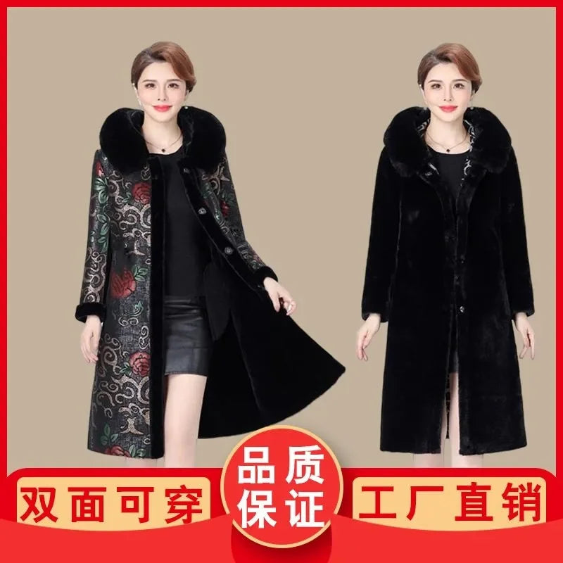 Fur Coat For Women Wearing Both Sides and Fur Integrated Coat 2023 New Loose Mother's Clothing Thickened and Warm Long Coat For