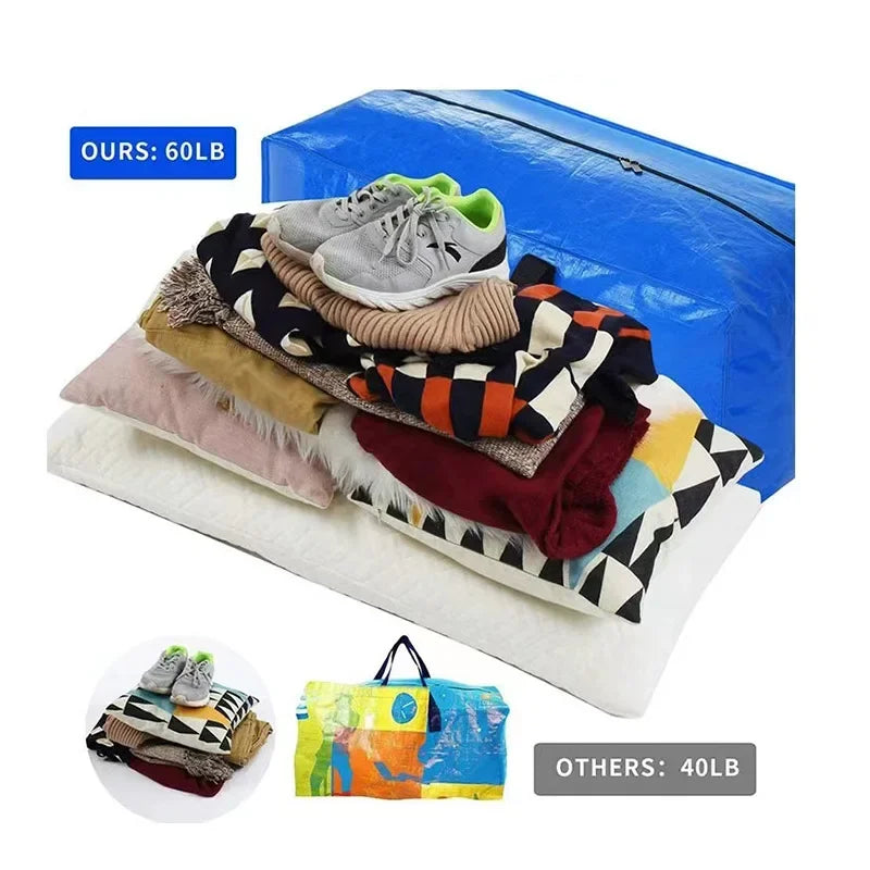 4/2/1pcs Large Capacity Foldable Storage Moving Bag Bluezip-up Hand Woven Packaging Bag Customizable Oval Shape Home Goods