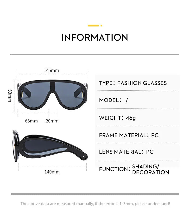 SHAUNA Oversized Women Goggle Sunglasses Trending Men One-Piece Mirror Shades UV400