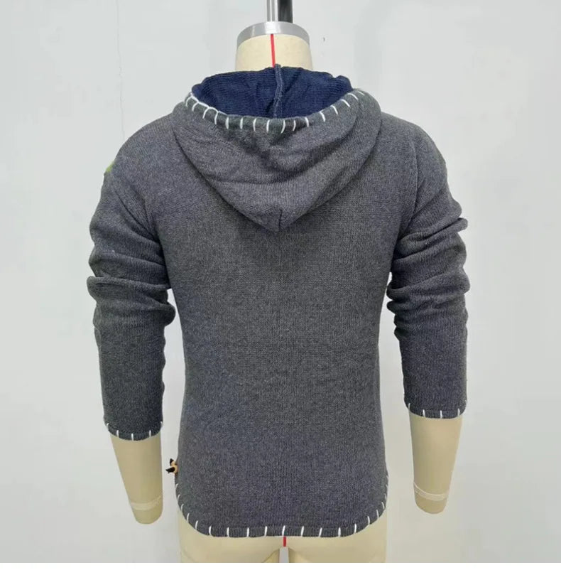 Pullovers Men Sweatshirts Sweaters Pockets Casual Loose Splice Hooded Knitted Drawstring Regular Thick Tops Autumn Winter