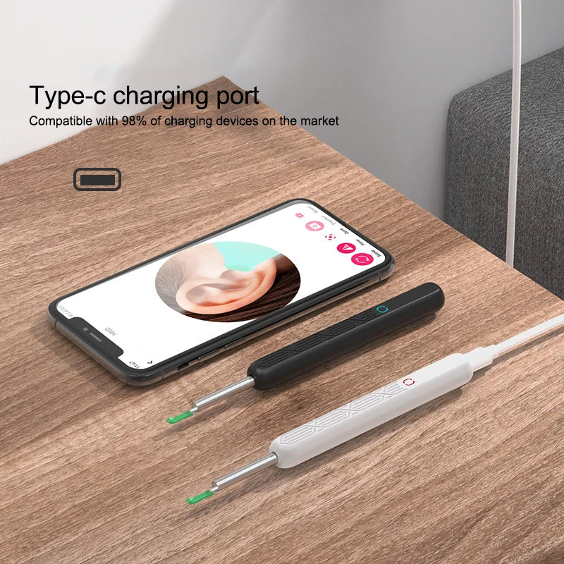 Intelligent WiFi Ear Health Device with Live Camera & LED Lighting, Solid ABS Plastic, Easy Transportation Design