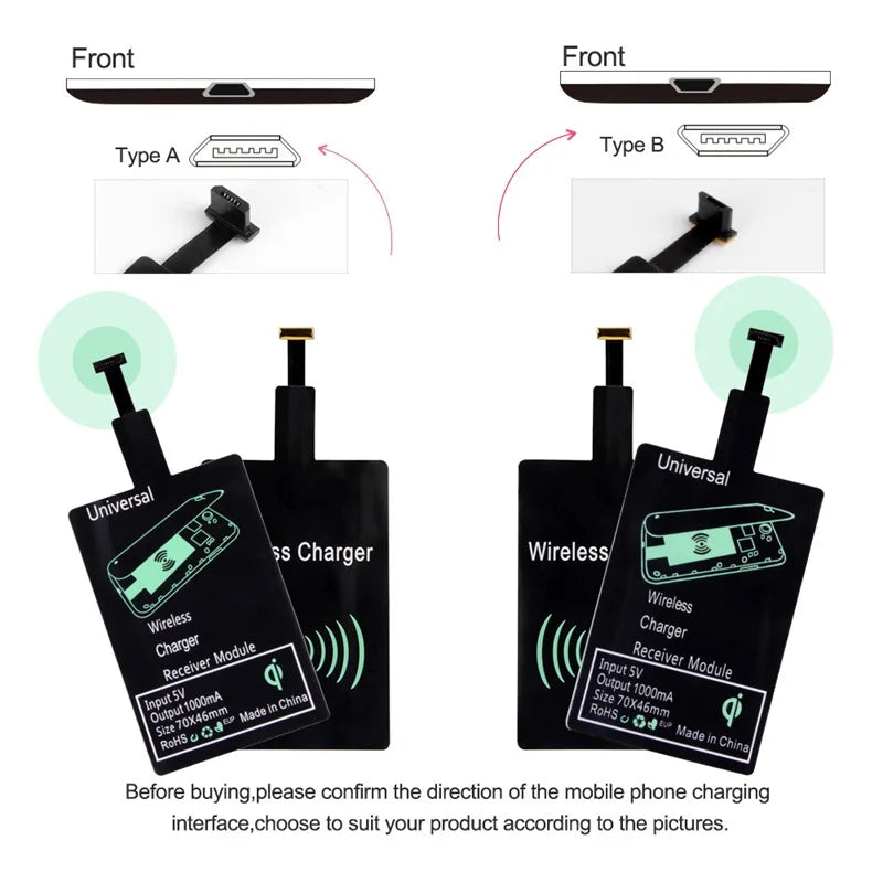 Wireless Charger Receiver Support Type C Micro USB Fast Wireless Charging Adapter For iPhone Ios Android phone Wireless Charge