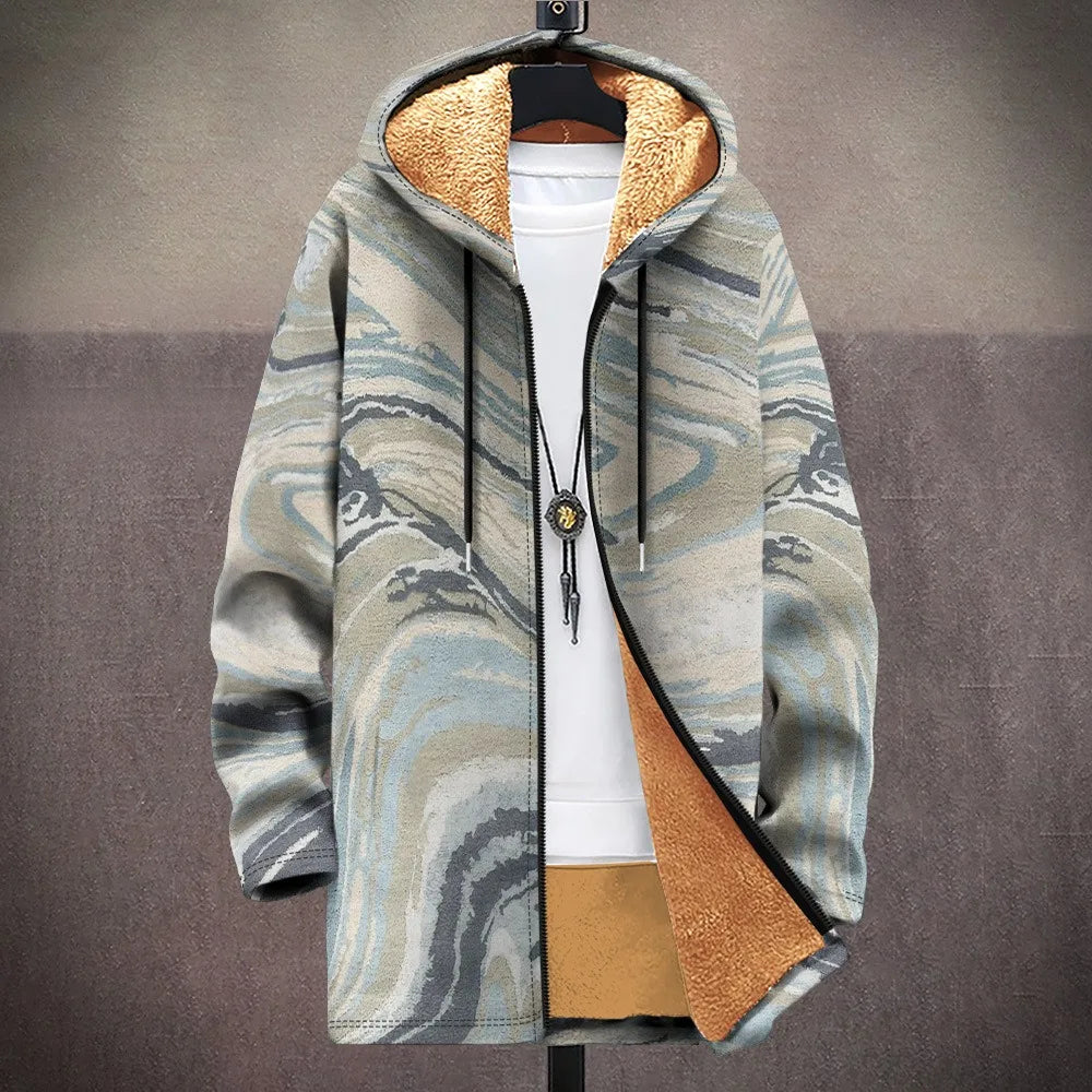 Men Cardigans Coats Black White Texture Printed Plush Thick Winter Abstract Art Graphics Jackets Casual Streetwear Clothing