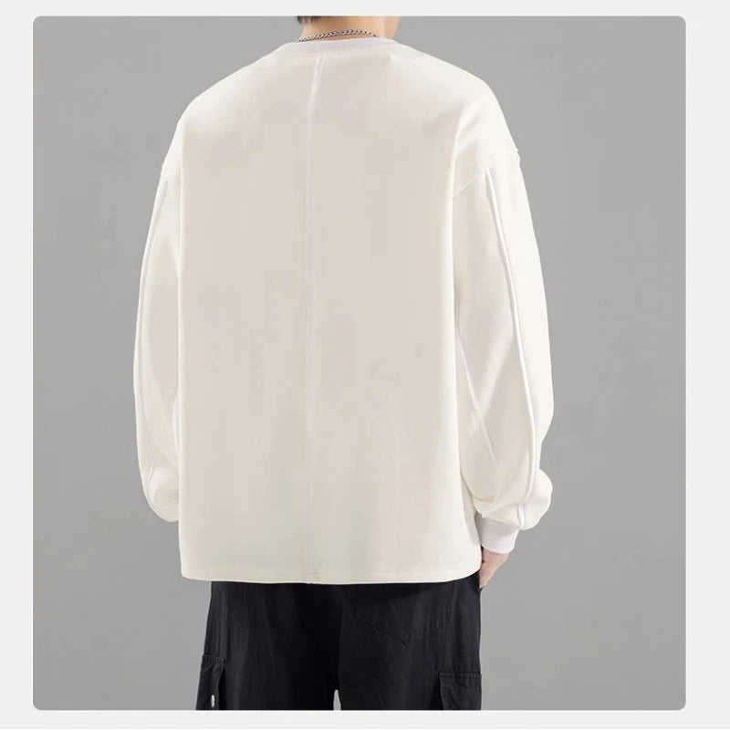 Sweatshirt Male Street Wear  Clothes American Casual Decorative Stitch Round Neck Long Sleeve Unisex Couple Autumn Fashion Top