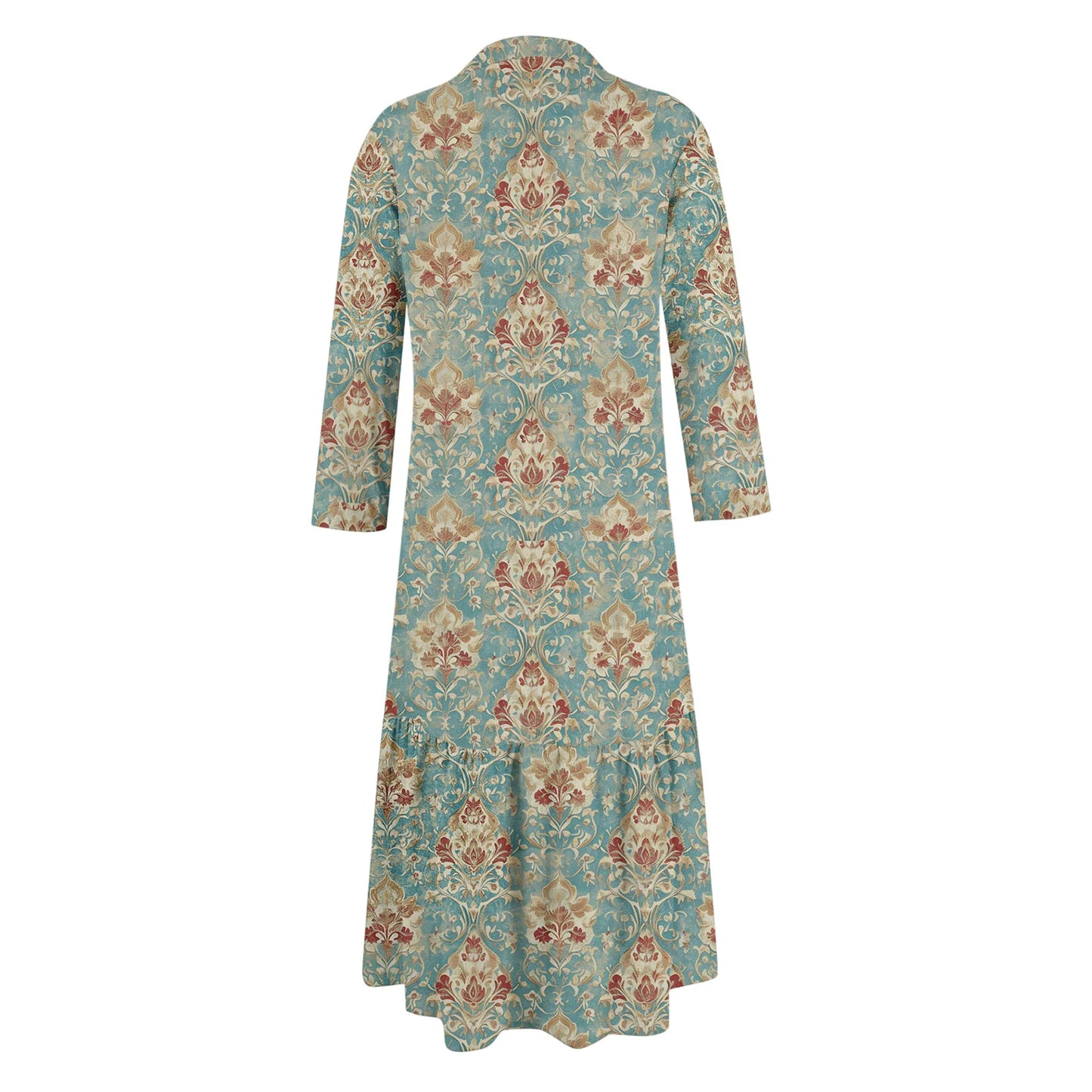 Ladies' Fashionable Temperament Autumn And Winter Button Lapel Long Sleeved Retro Printed Spring And Autumn Dress