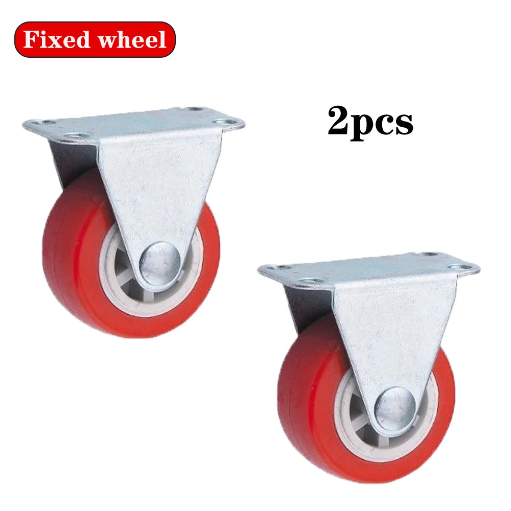 2 ⁄ 4 quiet small casters, universal wheels, 1.97 "rotating casters, red fixed wheels, for wheelbarrows, furniture project carts