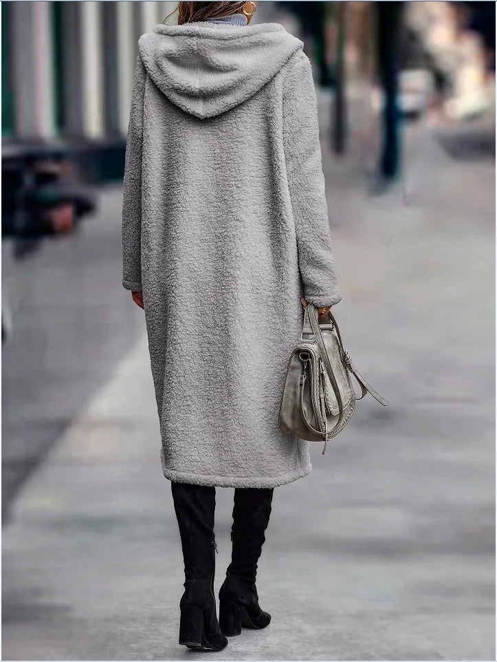 Hooded Coats Long Coat Women Work Turn Down Collar Warm Thick Work Trench Streetwear Elegant Jackets Open Stith Autumn Winter
