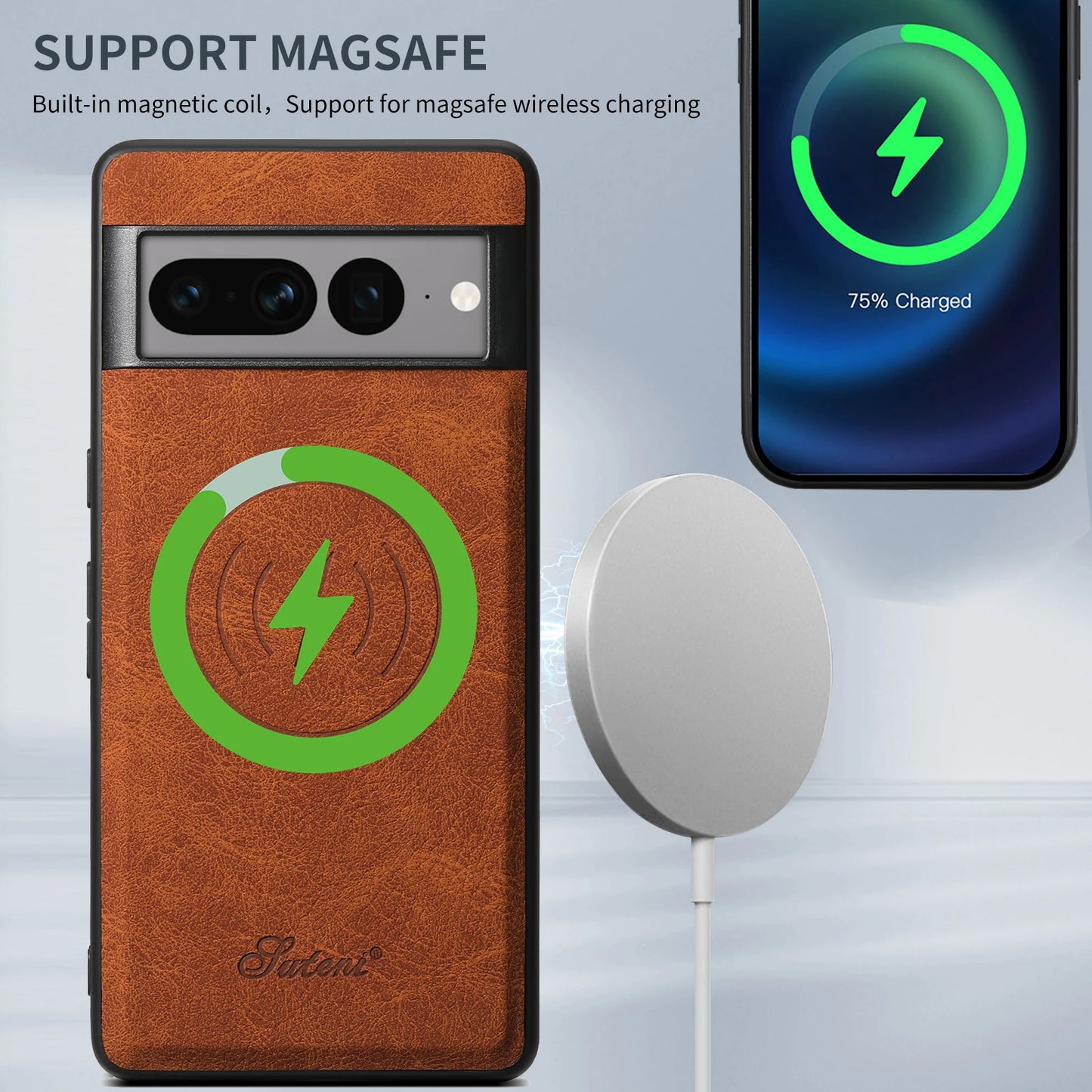 SUTENI Luxury PU Leather Phone Case Magnet Wireless Charging Frosted Feel For Google Pixel 9XL 8Pro 7A 7P 7 6A 6P 6