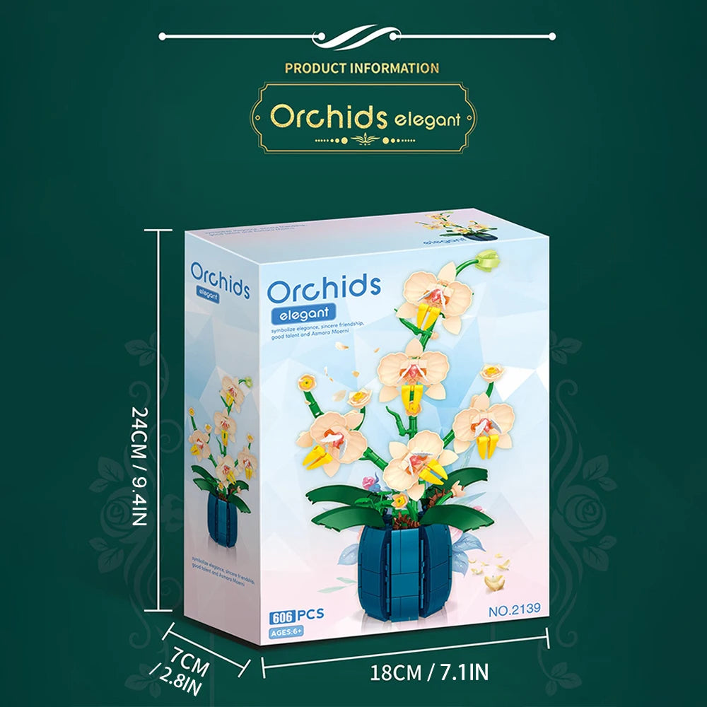 Building Blocks Orchid Flowers Bouquet Flower Blocks Bonsai Plant Model Bricks Romantic DIY Home Decoration Toy for Kids Gift