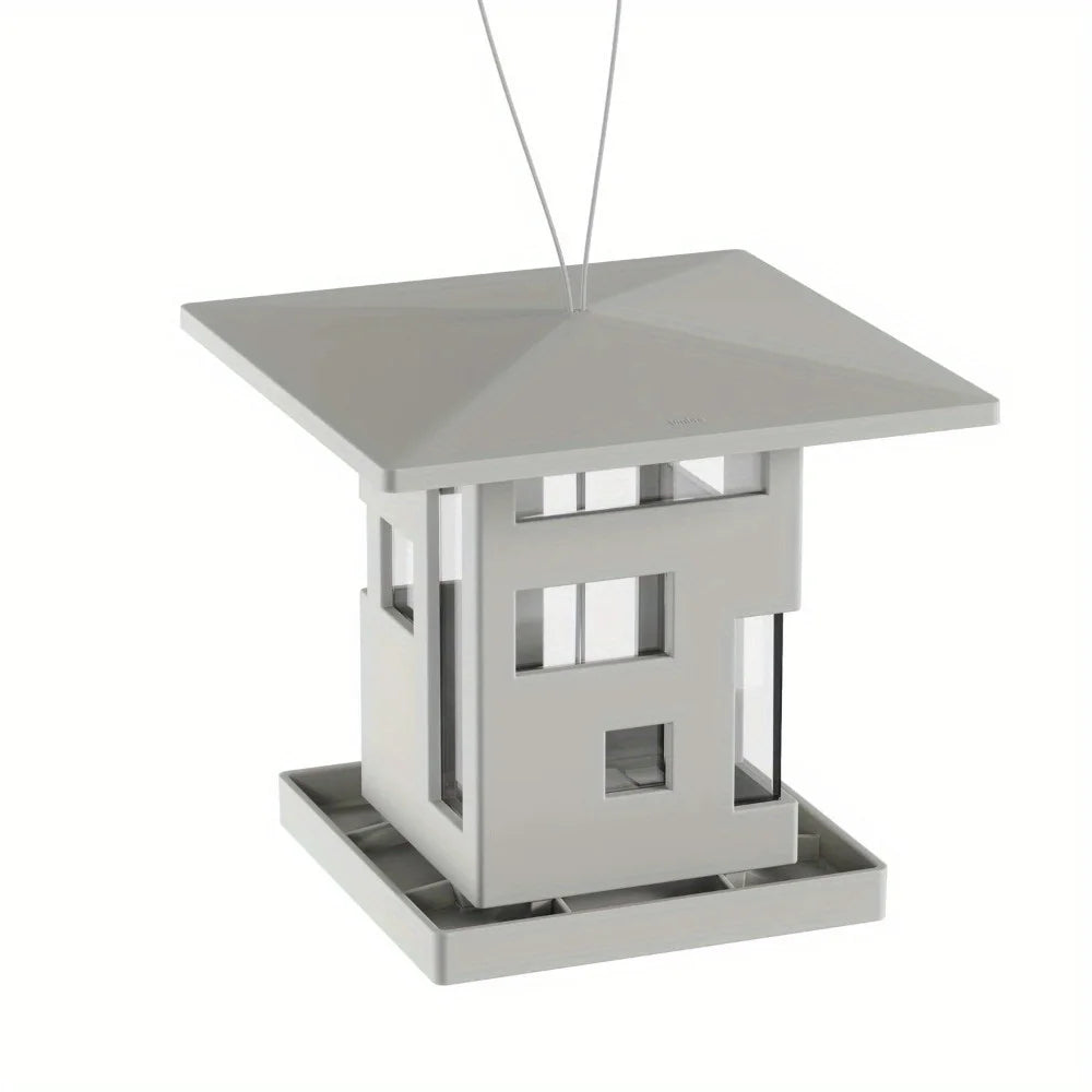 Weatherproof Cafe bird feeder 68 oz Gray, Top Lid Opens For Hasslefree Refilling Of Birdseed