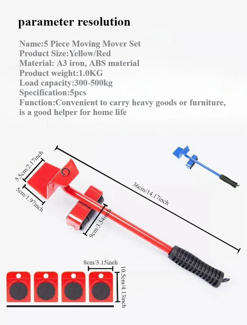 1Set Heavy Duty Furniture Lifter Mover Roller with Wheel Bar Moving Device Lifting Helper Furniture Moving Transport Tool