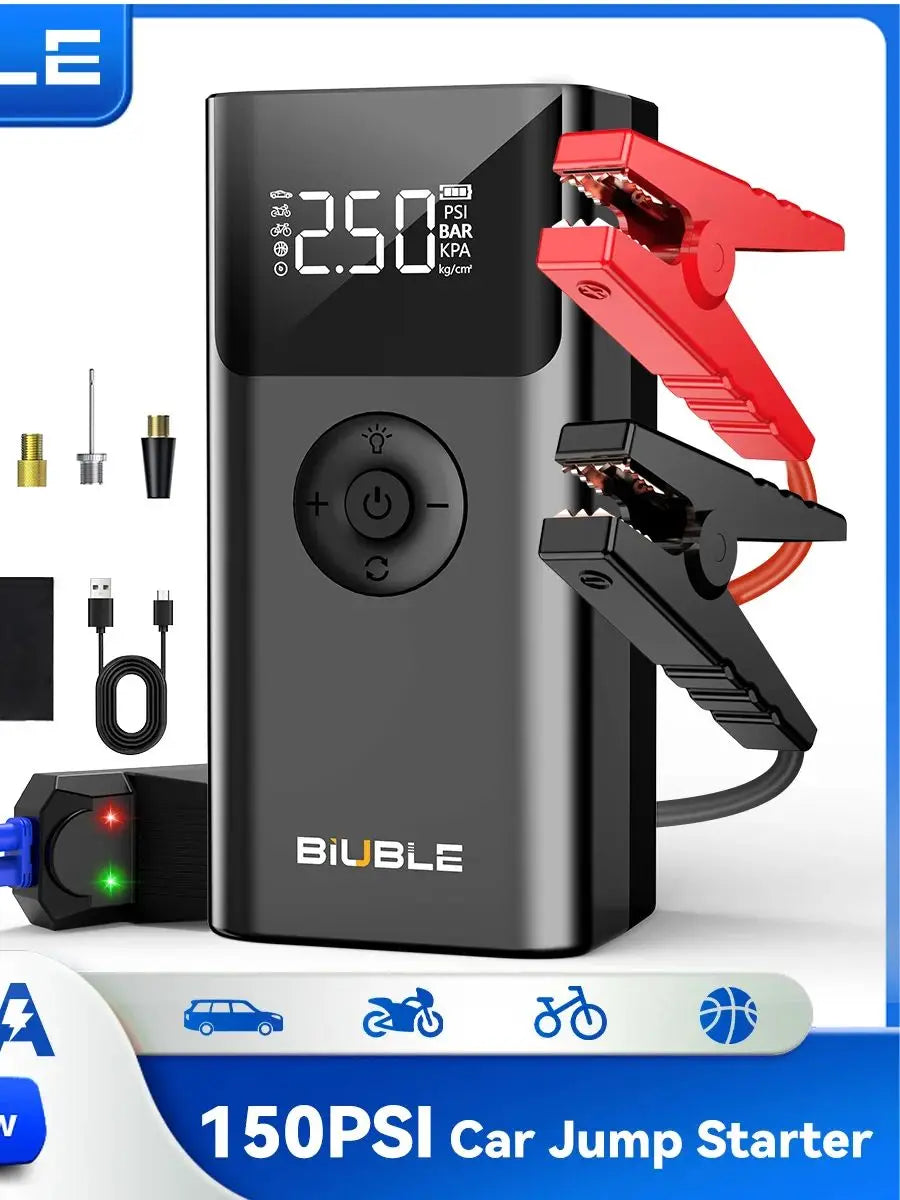 Car Jump Starter with Air Compressor Power Bank Portable Emergency Battery Booster Starting Device for Cars