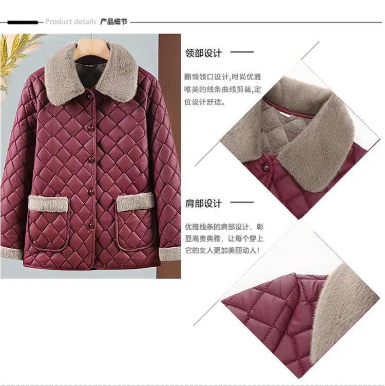 Female Winter Clothes Mother's Clothes With Added Velvet For Warmth Coat Fashionable New Short Ribbed Thickened Jacket Autumn