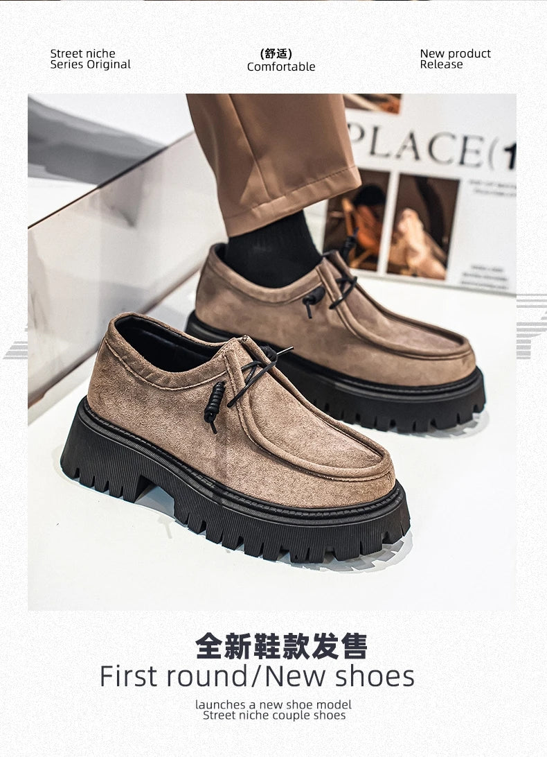 Men's Shoes 2025 Autumn New Style High-heel Thick-soled Loafers, Durable and Retro Casual Shoes, Everyday Street Trend Sneakers