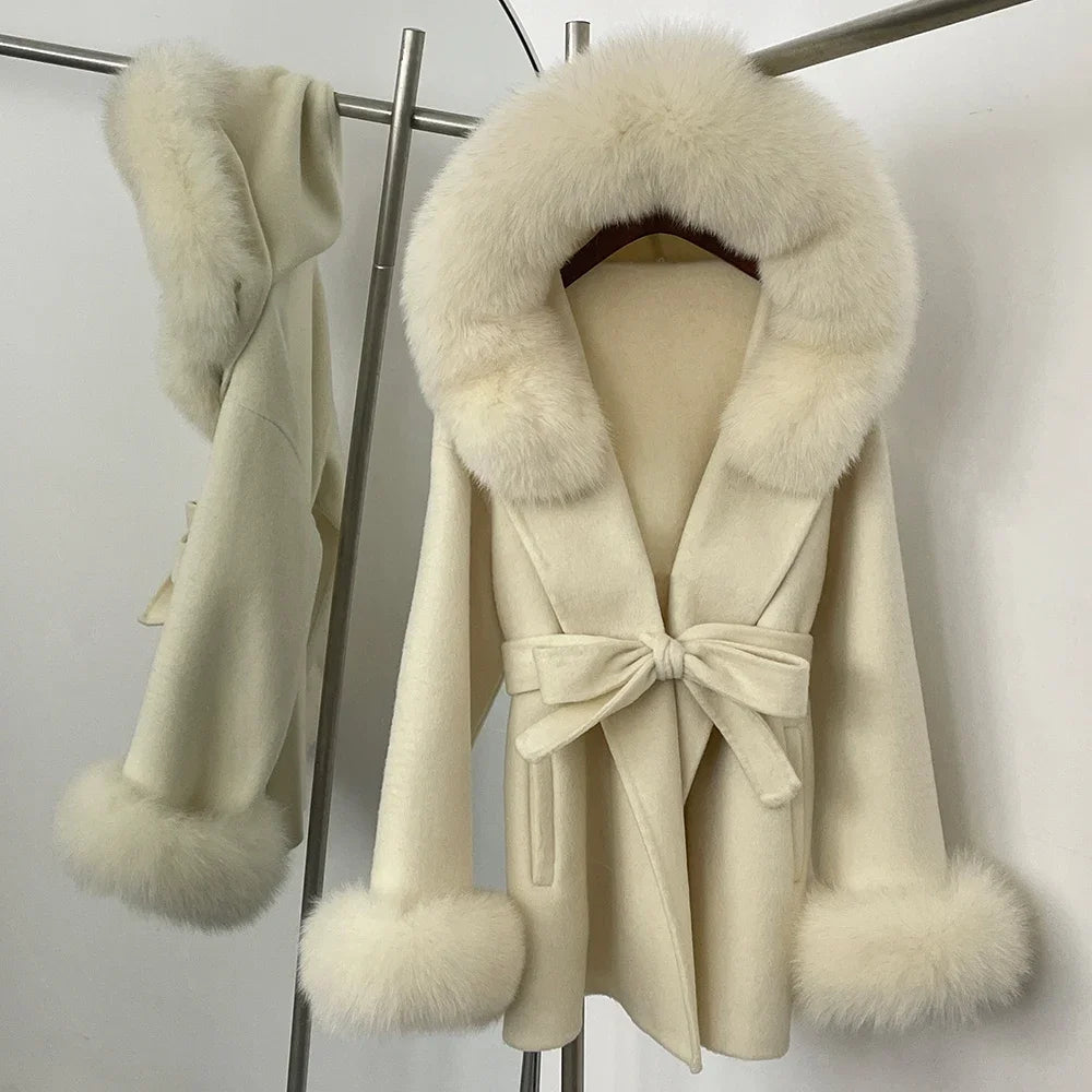 Real Fur Wool Coat Women Clothing Hooded Autumn Winter Commute Fur Coat 2025 Fashion Clothes Lady Raccoon Fur Woolen Jacket