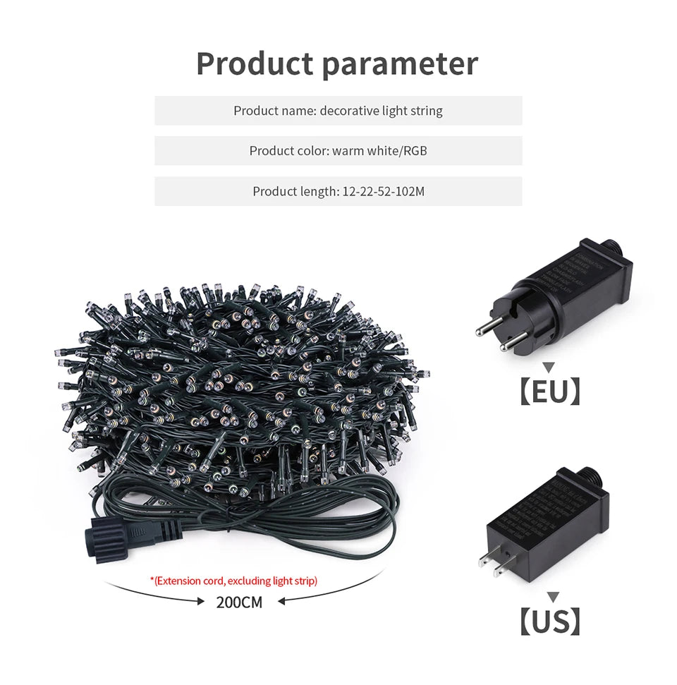 Christmas Decor Lights for Home Village 2024 24V LED String 20m 30m Fairy Garland for Chrismas Tree Country Yard Garden Wedding