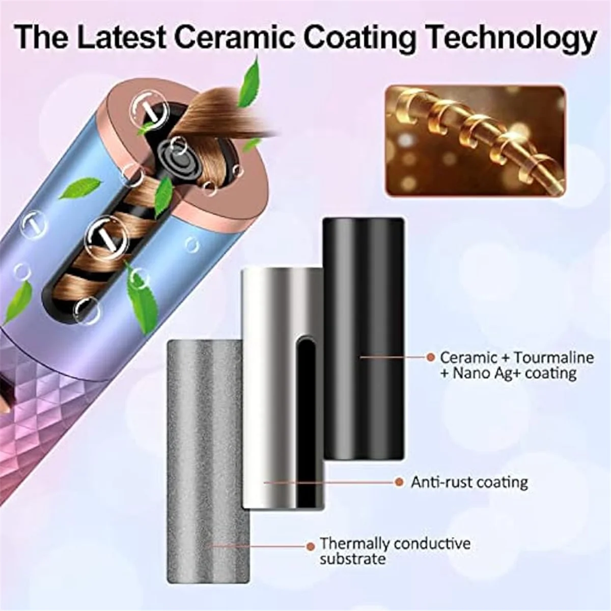 Hair curlerAutomatic Curling Iron, Cordless Auto Hair Curler,Portable Rotating Curling Wave Wand Styling Tool, Auto Shut Off