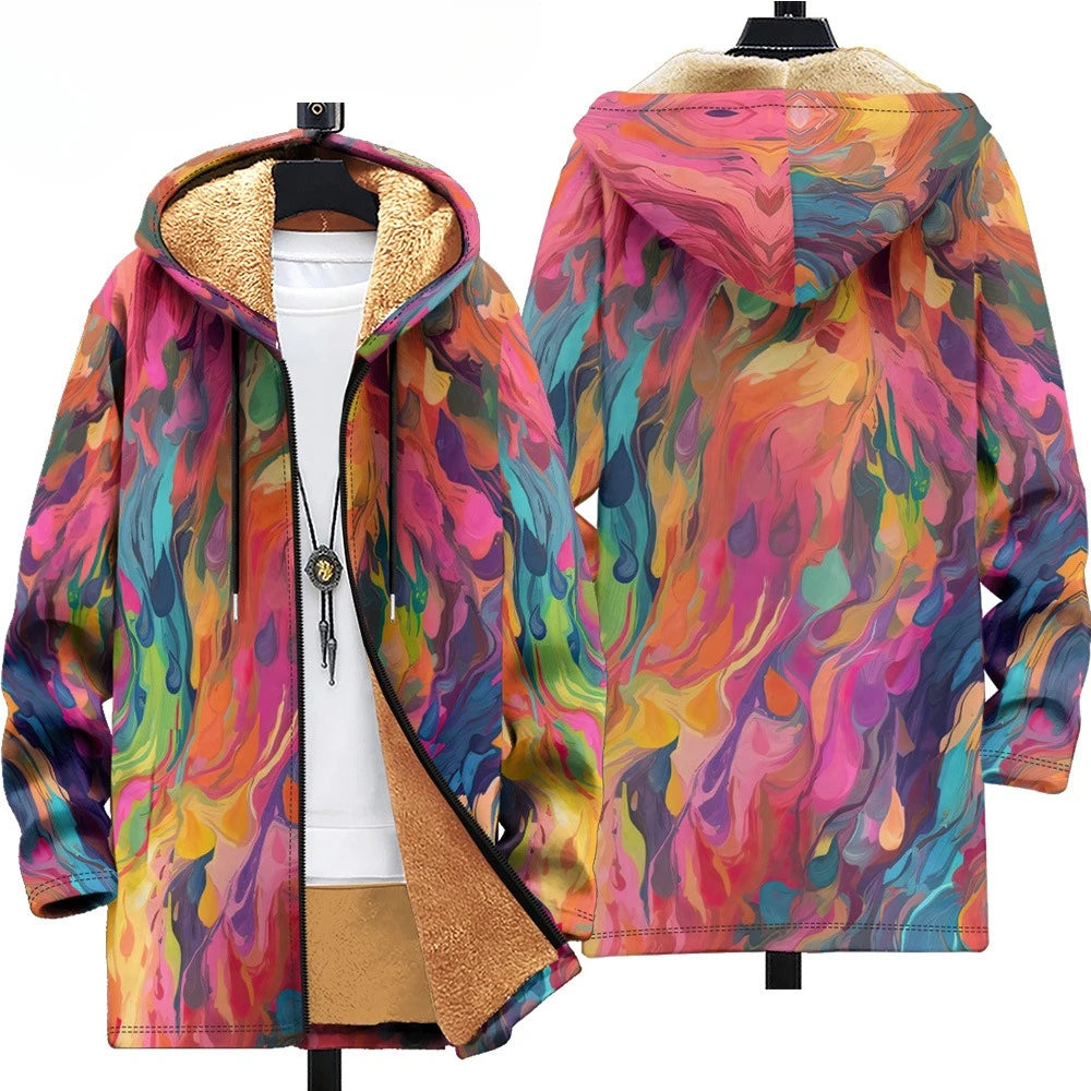 Men Cardigans Coats Black White Texture Printed Plush Thick Winter Abstract Art Graphics Jackets Casual Streetwear Clothing