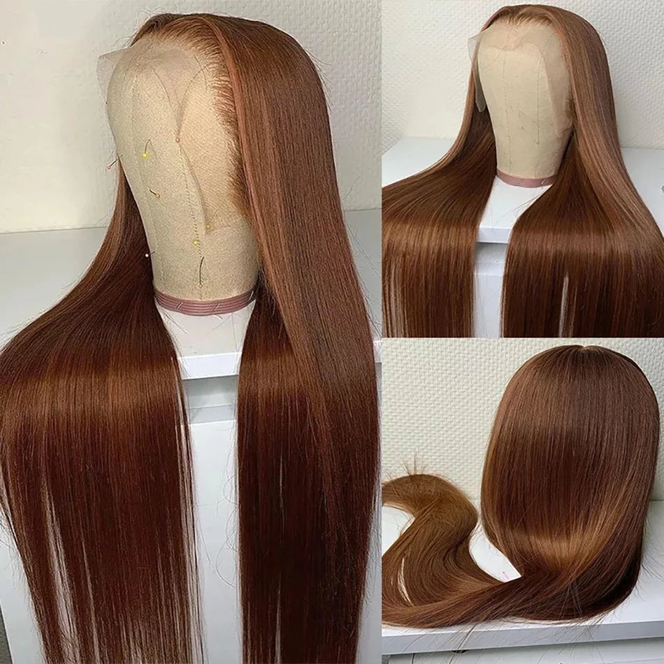 Chocolate Brown Colored Straight Lace Closure Wigs 4x4 Lace Closure Human Hair Wigs 200 Density Lace Wigs Baby Hair For Women