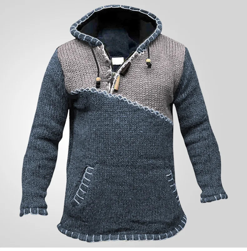 Pullovers Men Sweatshirts Sweaters Pockets Casual Loose Splice Hooded Knitted Drawstring Regular Thick Tops Autumn Winter