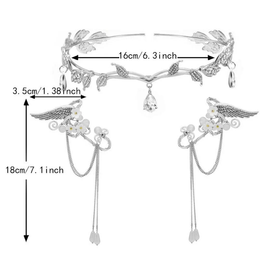 Rhinestone Leaf Wedding Tiara Headband for Brides, Silver Crown Headband for Pageants Wedding Prom Birthday