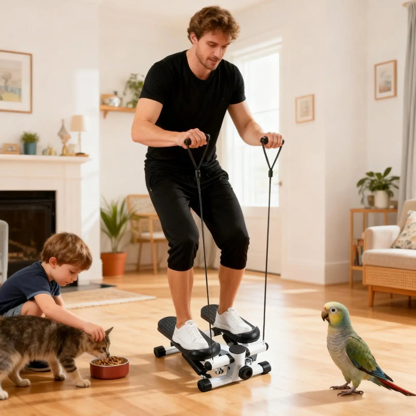 Mini Walking Stepper with Resistance Band Muscle Strengthening Machine for Travel Home Office Gym Indoor Apartment