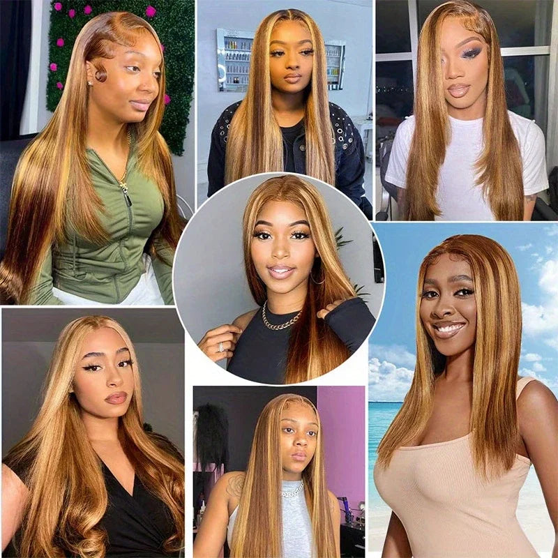 200 Density Honey Blonde Long Straight 13x4 HD Lace Front Wig Human Hair  4/27 Highlight 13x4 HD Lace  Frontal Wigs Human Hair