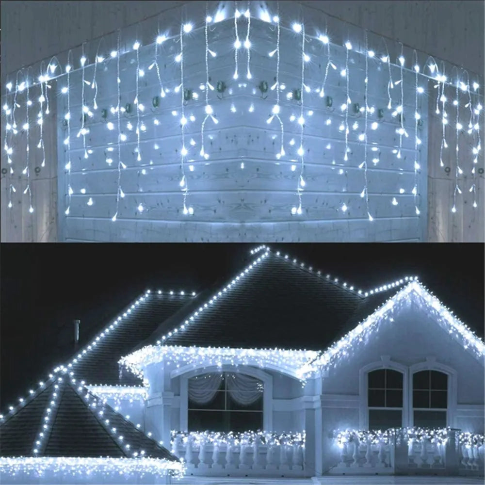 Christmas Lights Waterfall Outdoor Decoration 4M Droop 0.4-0.6m Led Lights Curtain String Lights Party Ggarden Eaves Decoration