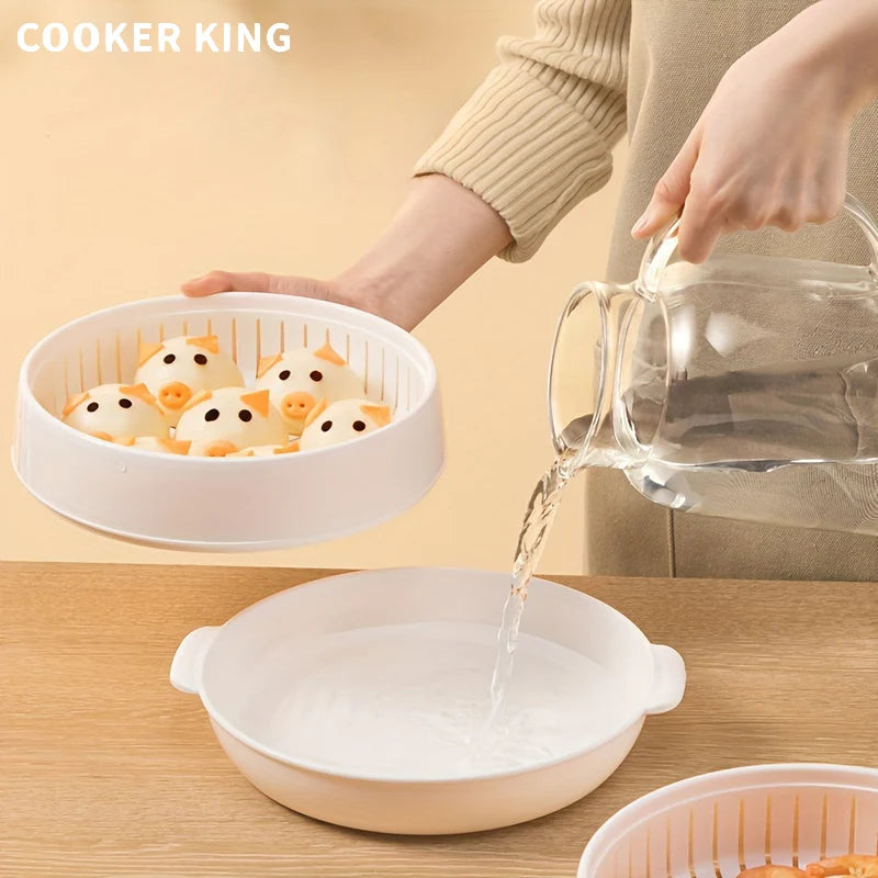 COOKER KING Microwave Heating Steamer Food Grade Household Water Adding Double Layer Thick Container Dish Steamer Steamer