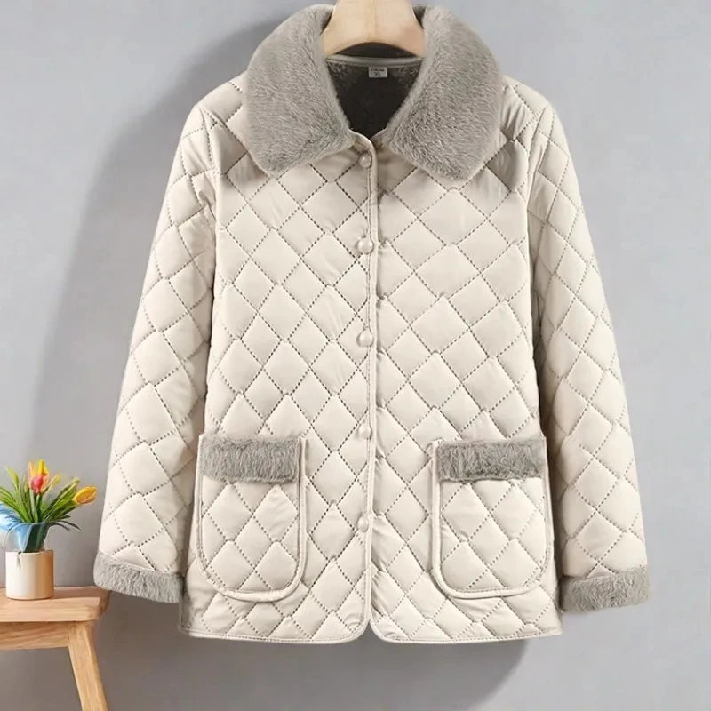 Female Winter Clothes Mother's Clothes With Added Velvet For Warmth Coat Fashionable New Short Ribbed Thickened Jacket Autumn