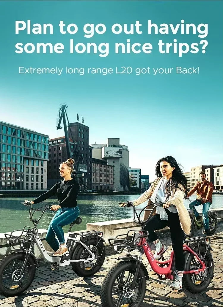 Electric Bicycle ENGWE L20 250W 48V 13AH Motor Battery 20*4.0inch Fat Tire Ebike 140km Mileage Adult Mountain City Electric Bike